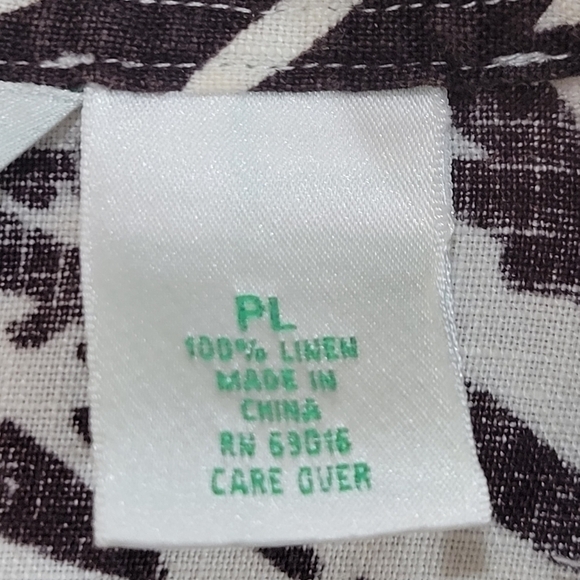 Laura Ashley 100% linen 3/4 sleeve brown/white abstract print tunic size LP - Picture 5 of 6